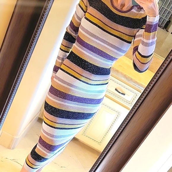 Chaser Veda Striped Multicolor Long Sleeve Sweater Dress w/ Sparkle, S - Picture 4 of 16